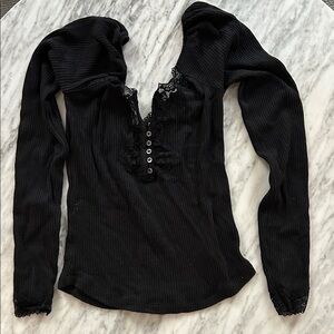 Free people Black Lace Trim Ribbed Top